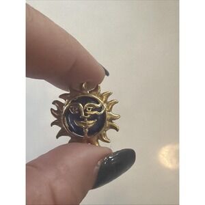 VTG Whimsy Gold Tone Sun Face Pendant Purple Stone Moving Orb Celestial 3/4"